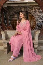 Rose Mist Floral Embroidered 3-Piece Suit Set