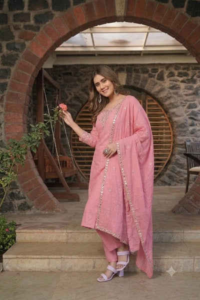 Rose Mist Floral Embroidered 3-Piece Suit Set