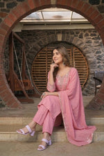 Rose Mist Floral Embroidered 3-Piece Suit Set