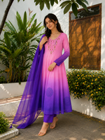 Pink & Royal Purple Embroidered Anarkali Suit Set