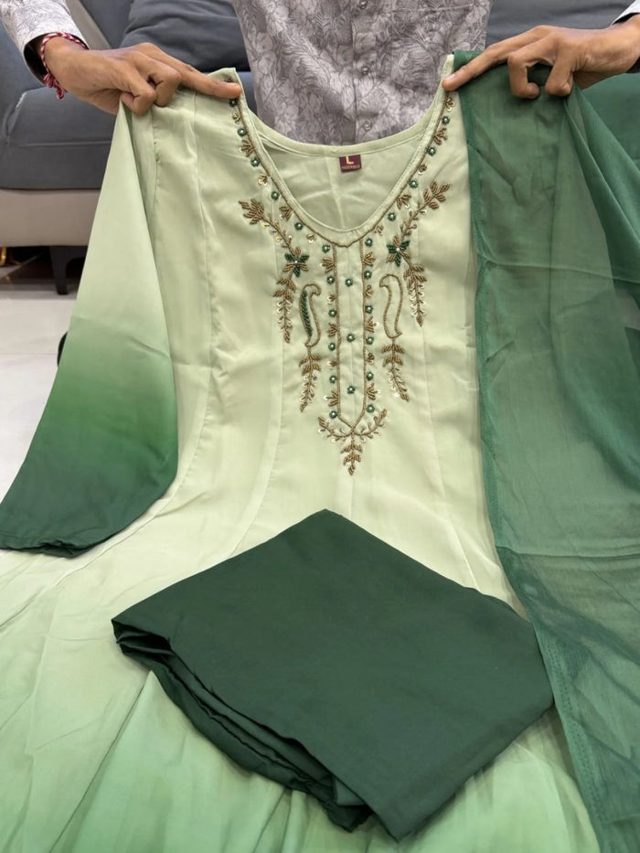 Green Embroidered Anarkali Suit Set