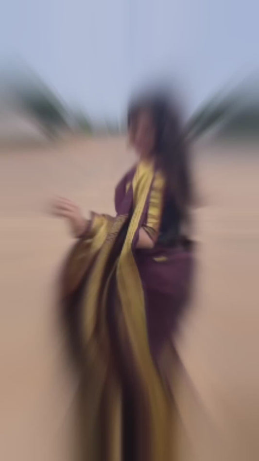 Wine Banarasi Soft Silk Saree