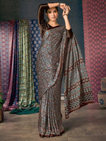 Printed Brown Colored pure Silk Saree with Blouse Piece - Ibis Fab