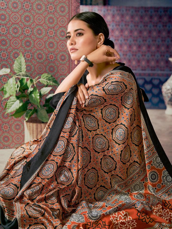 Printed Maroon Colored Silk Saree - Ibis Fab