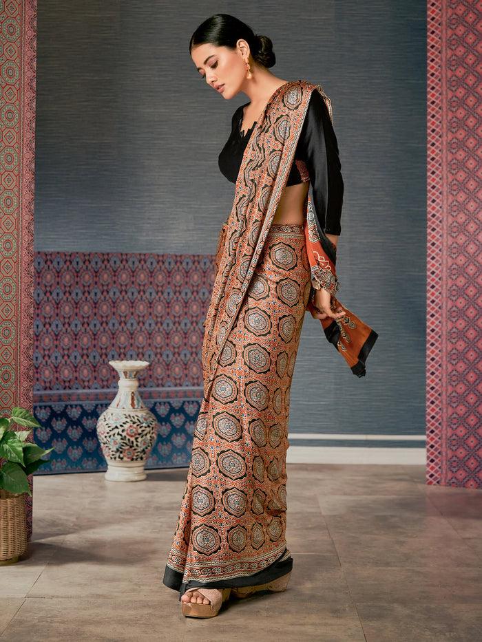 Printed Maroon Colored Silk Saree
