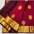 Pure jacquard Silk  Dark Red Colour beautiful Sarees Wedding Wear