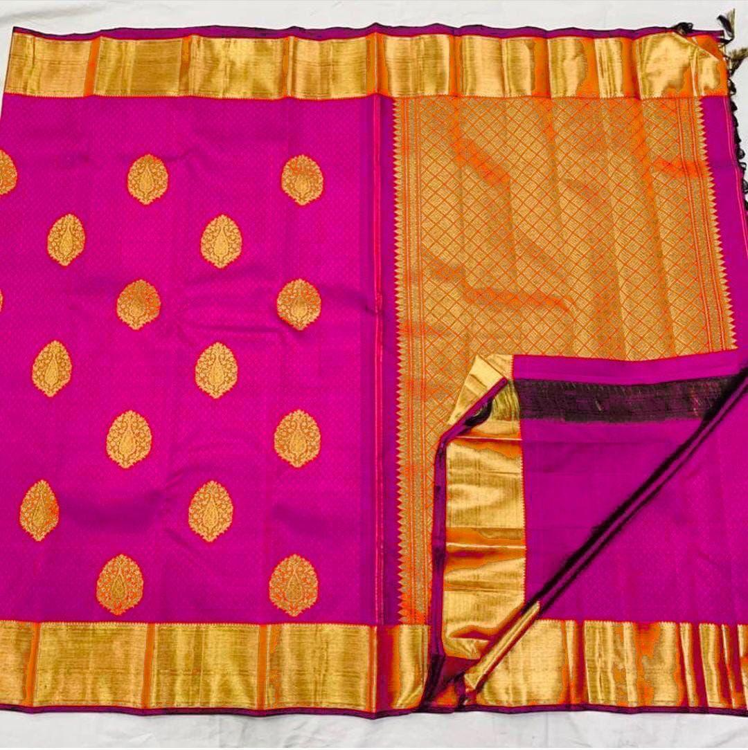 Pure jacquard Silk pink beautiful Saree Colour Wedding Wear - Ibis Fab