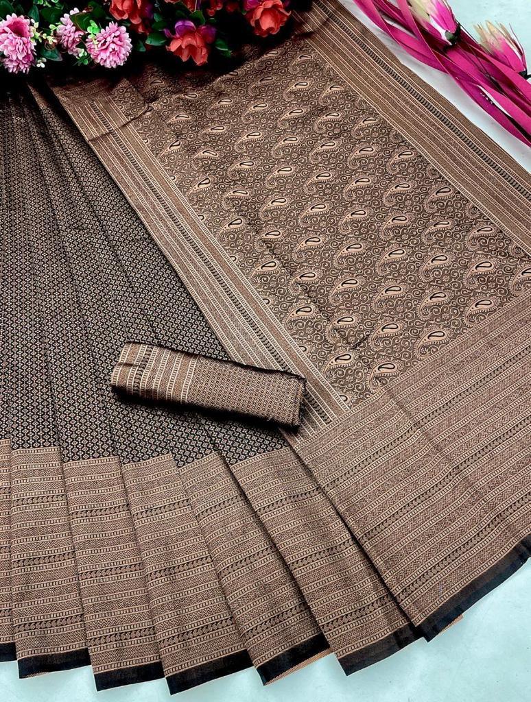 Pure jacquard Silk Sarees Black Colour, Festival Wear - Ibis Fab