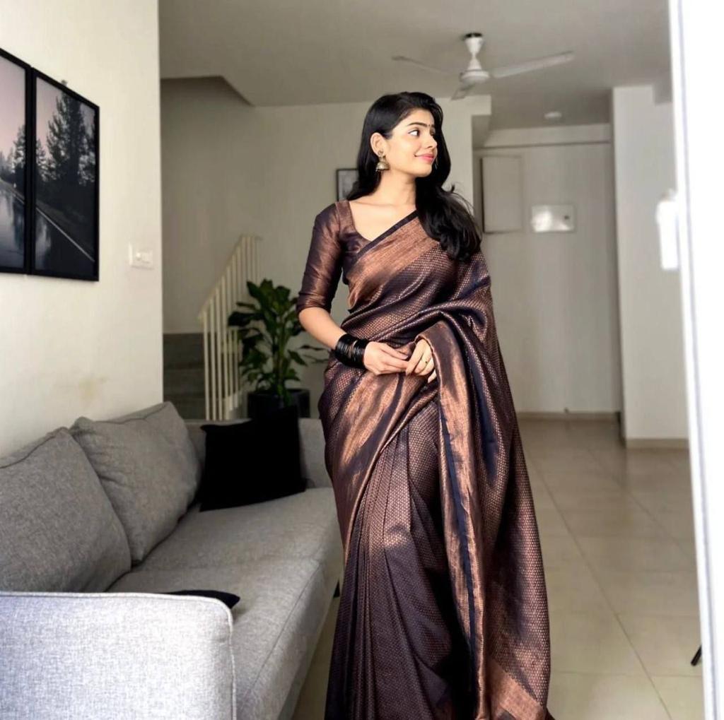 Pure jacquard Silk Sarees Black Colour, Festival Wear - Ibis Fab