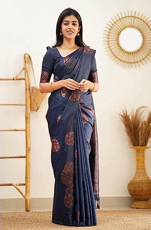 Pure jacquard Silk Sarees Blue Colour, Casual wear - Ibis Fab