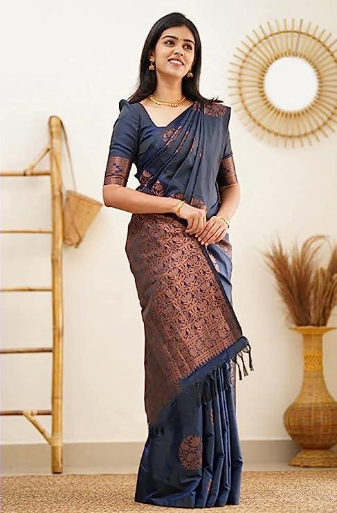 Pure jacquard Silk Sarees Blue Colour, Casual wear - Ibis Fab