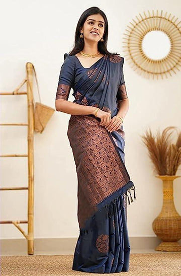 Pure jacquard Silk Sarees Blue Colour, Casual wear