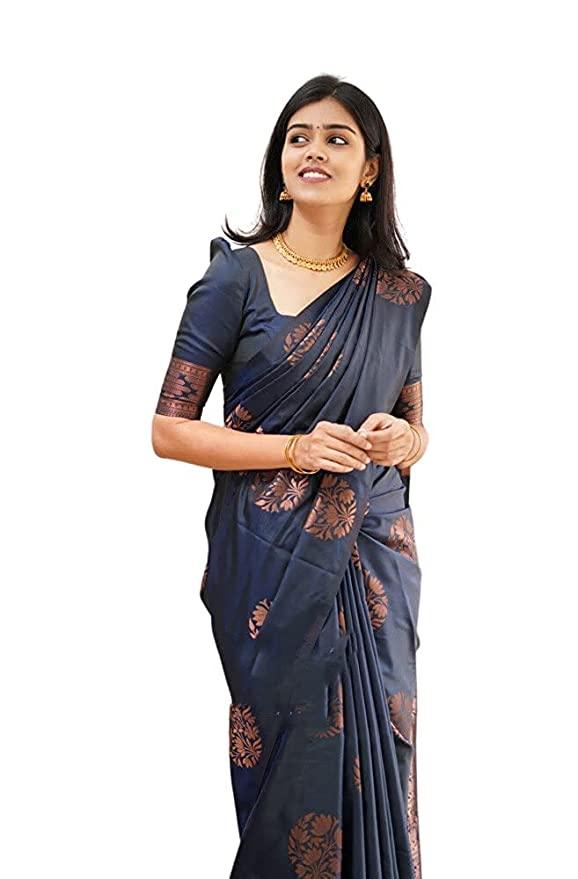 Pure jacquard Silk Sarees Blue Colour, Casual wear - Ibis Fab