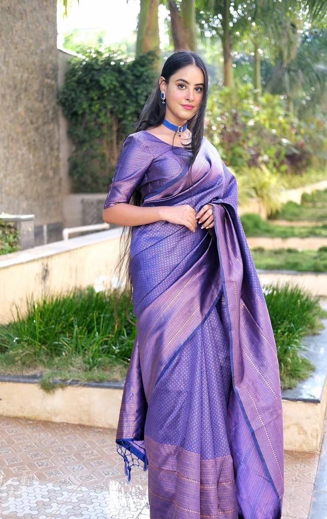 Pure jacquard Silk Sarees Blue Colour, Festival Wear