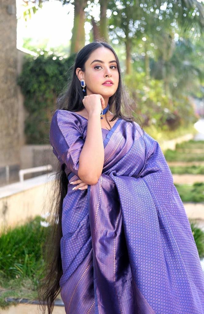 Pure jacquard Silk Sarees Blue Colour, Festival Wear