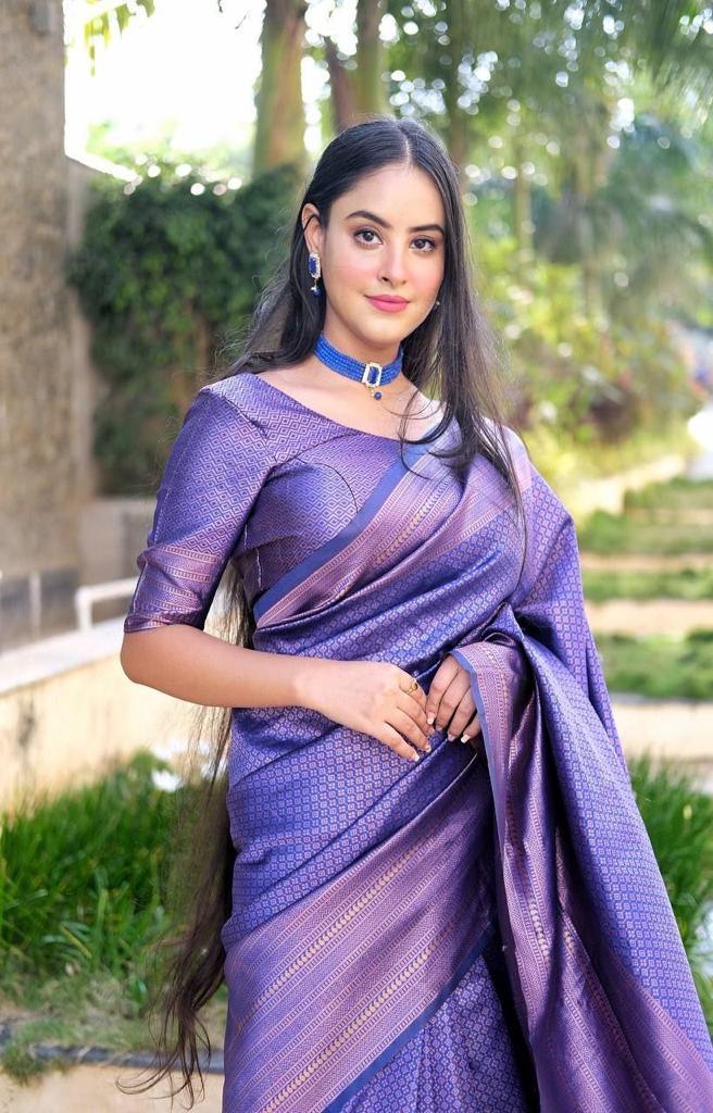 Pure jacquard Silk Sarees Blue Colour, Festival Wear