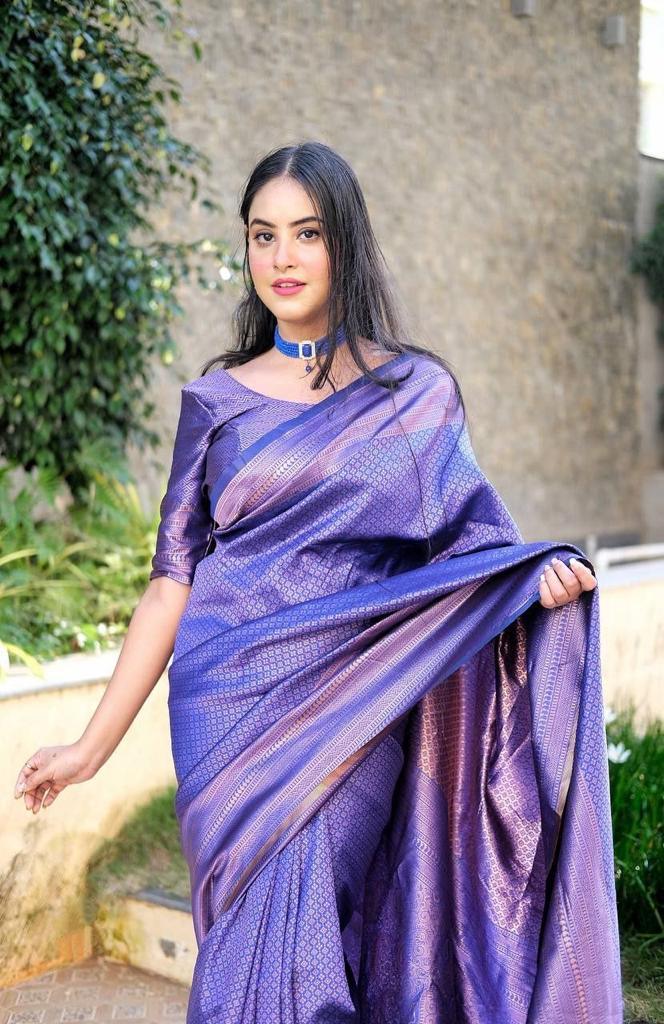 Pure jacquard Silk Sarees Blue Colour, Festival Wear - Ibis Fab