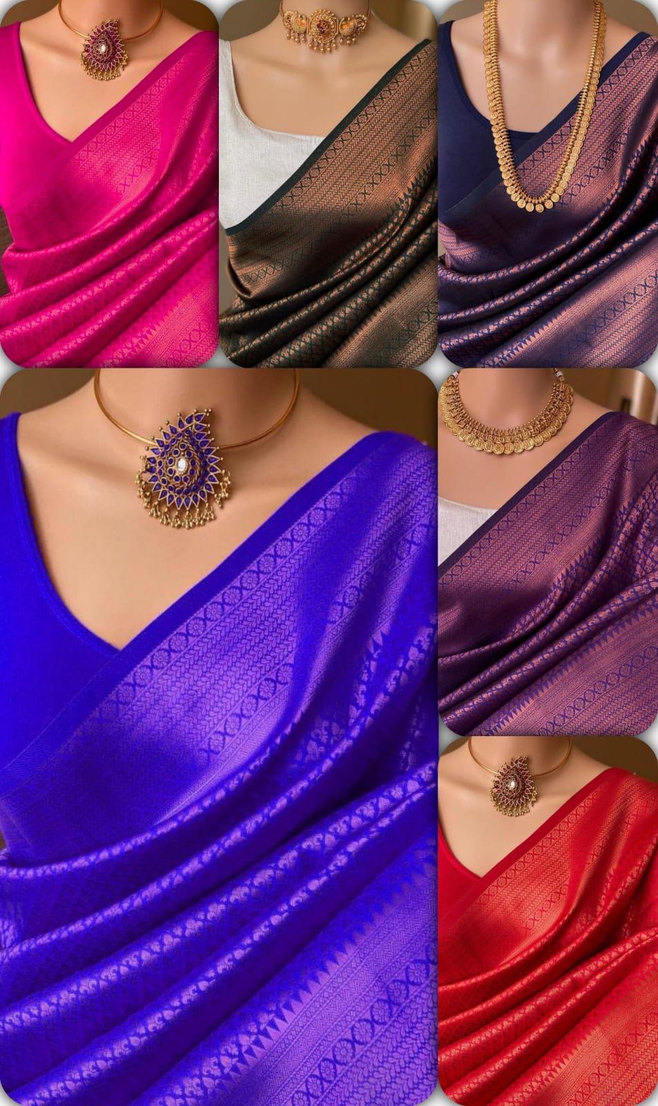 Pure jacquard Silk Sarees Blue Colour, Wedding Wear - Ibis Fab