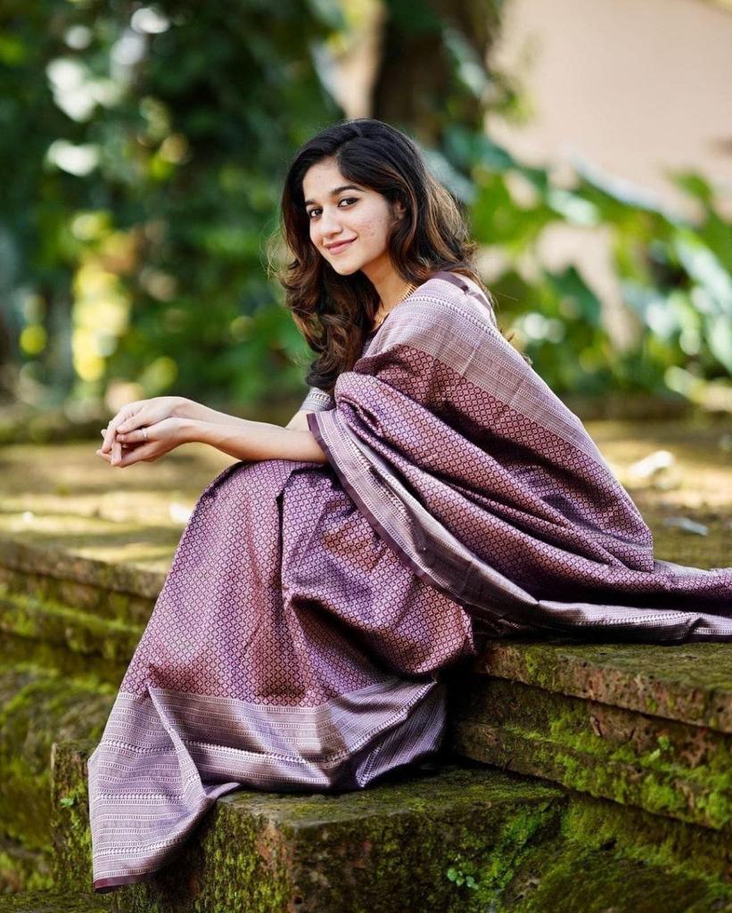 Pure jacquard Silk Sarees Dark Wine Colour, Festival Wear - Ibis Fab