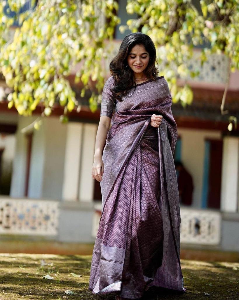 Pure jacquard Silk Sarees Dark Wine Colour, Festival Wear - Ibis Fab