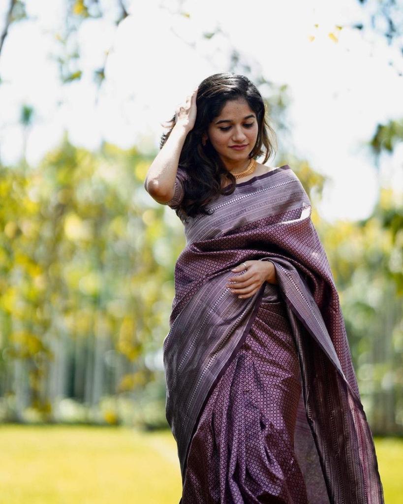 Pure jacquard Silk Sarees Dark Wine Colour, Festival Wear - Ibis Fab