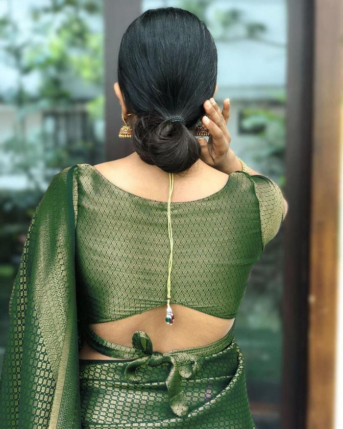 Pure jacquard Silk Sarees Green Colour, Festival Wear