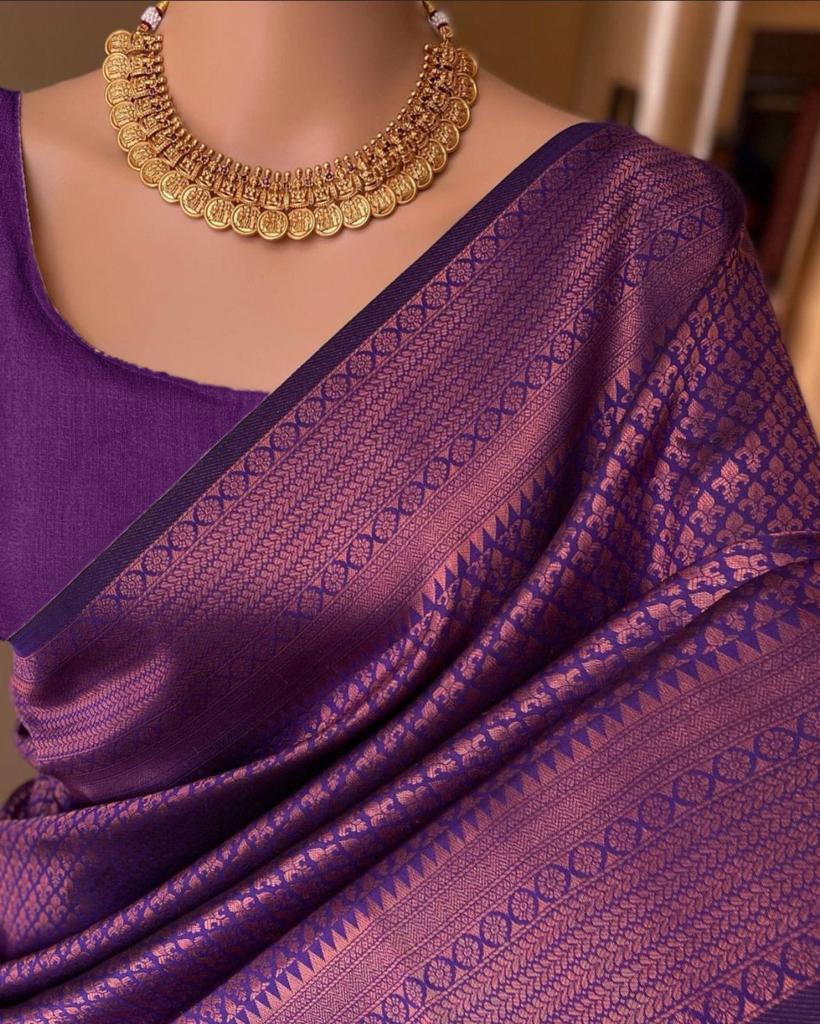 Pure jacquard Silk Sarees Purple Colour, Wedding Wear - Ibis Fab