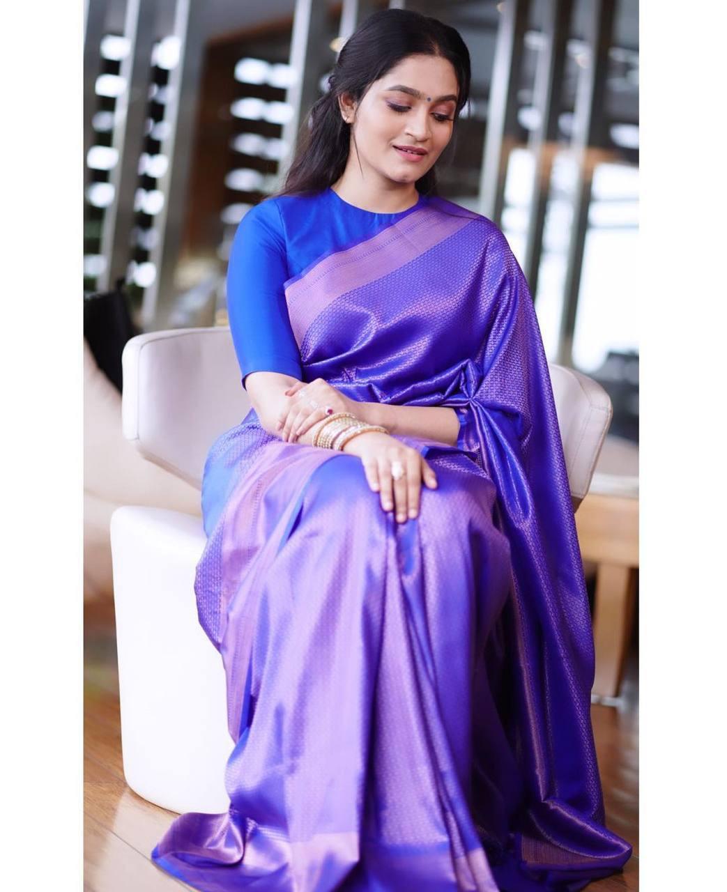 Pure jacquard Silk Sarees Royal Blue Colour, Festival Wear - Ibis Fab