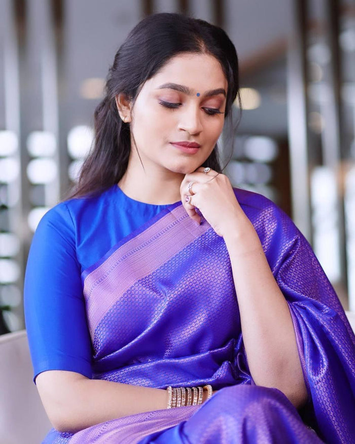Pure jacquard Silk Sarees Royal Blue Colour, Festival Wear