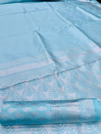 Pure jacquard Silk Sarees Sky Blue Colour, Party Wear - Ibis Fab