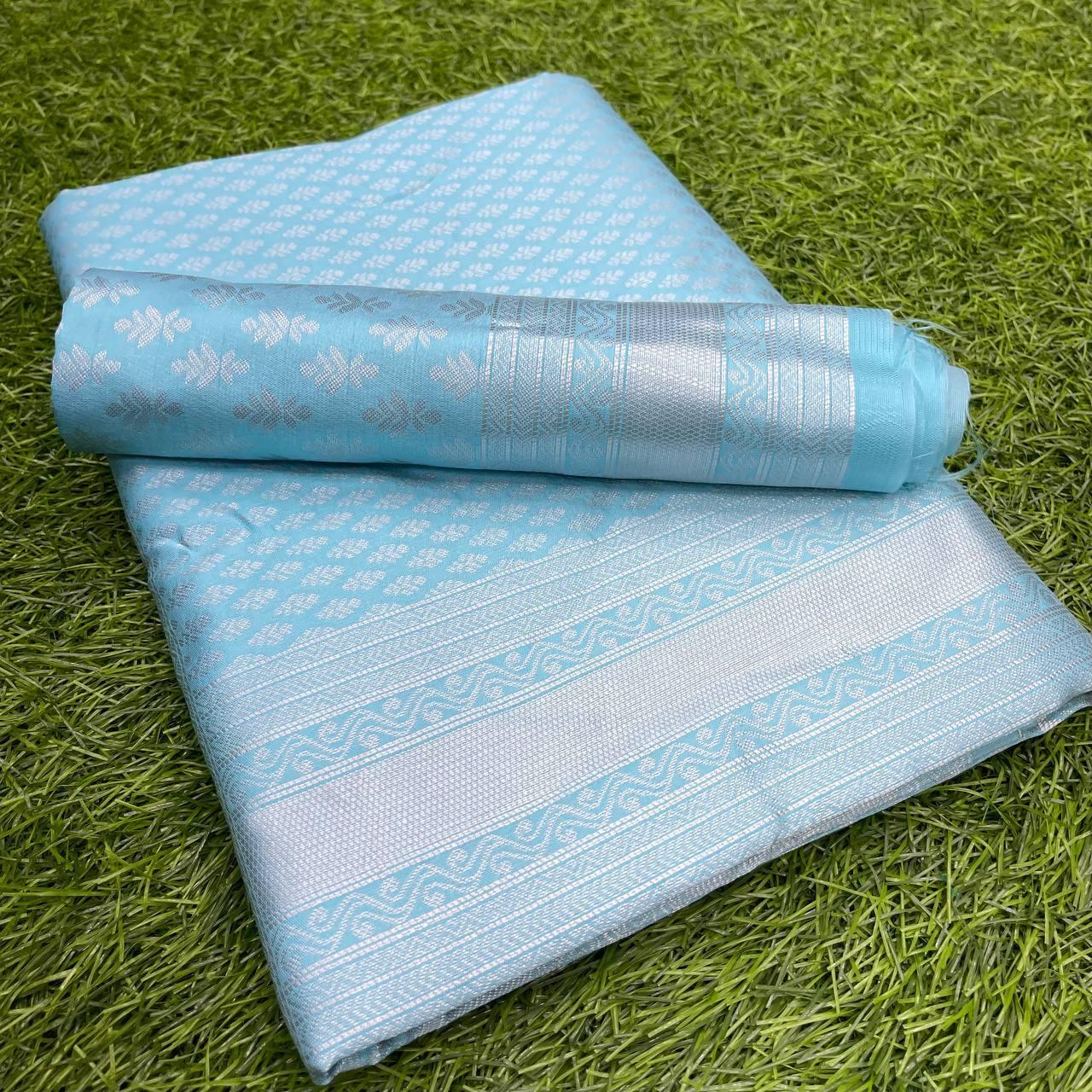 Pure jacquard Silk Sarees Sky Blue Colour, Party Wear - Ibis Fab