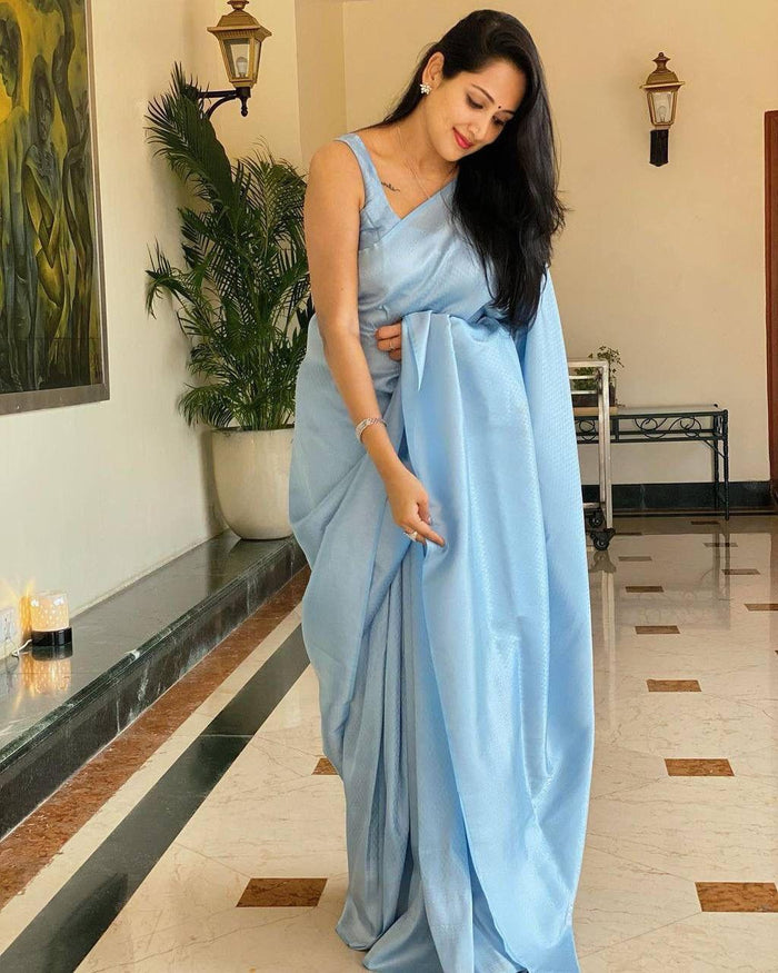 Pure jacquard Silk Sarees Sky Blue Colour, Party Wear
