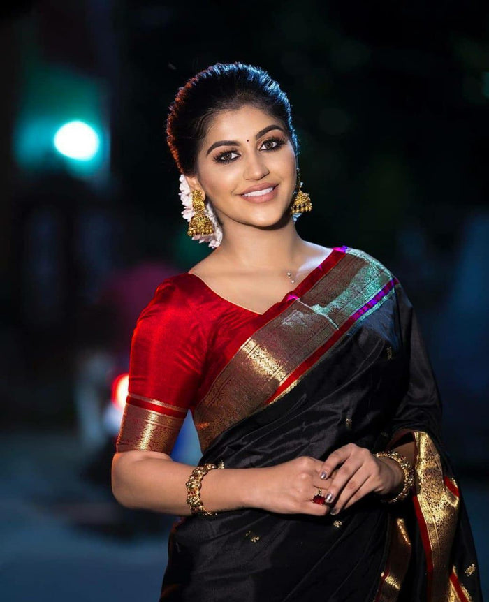 Pure Lichi Jacquard Silk Saree Haevy Weaving Black Colour, Party Wear