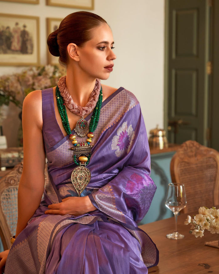 Purple Bollywood Style Silk Saree