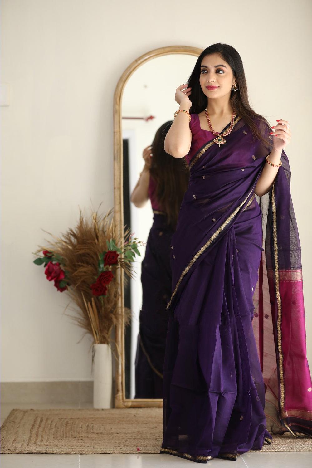 Purple Linan Jacquard Work Saree - Ibis Fab