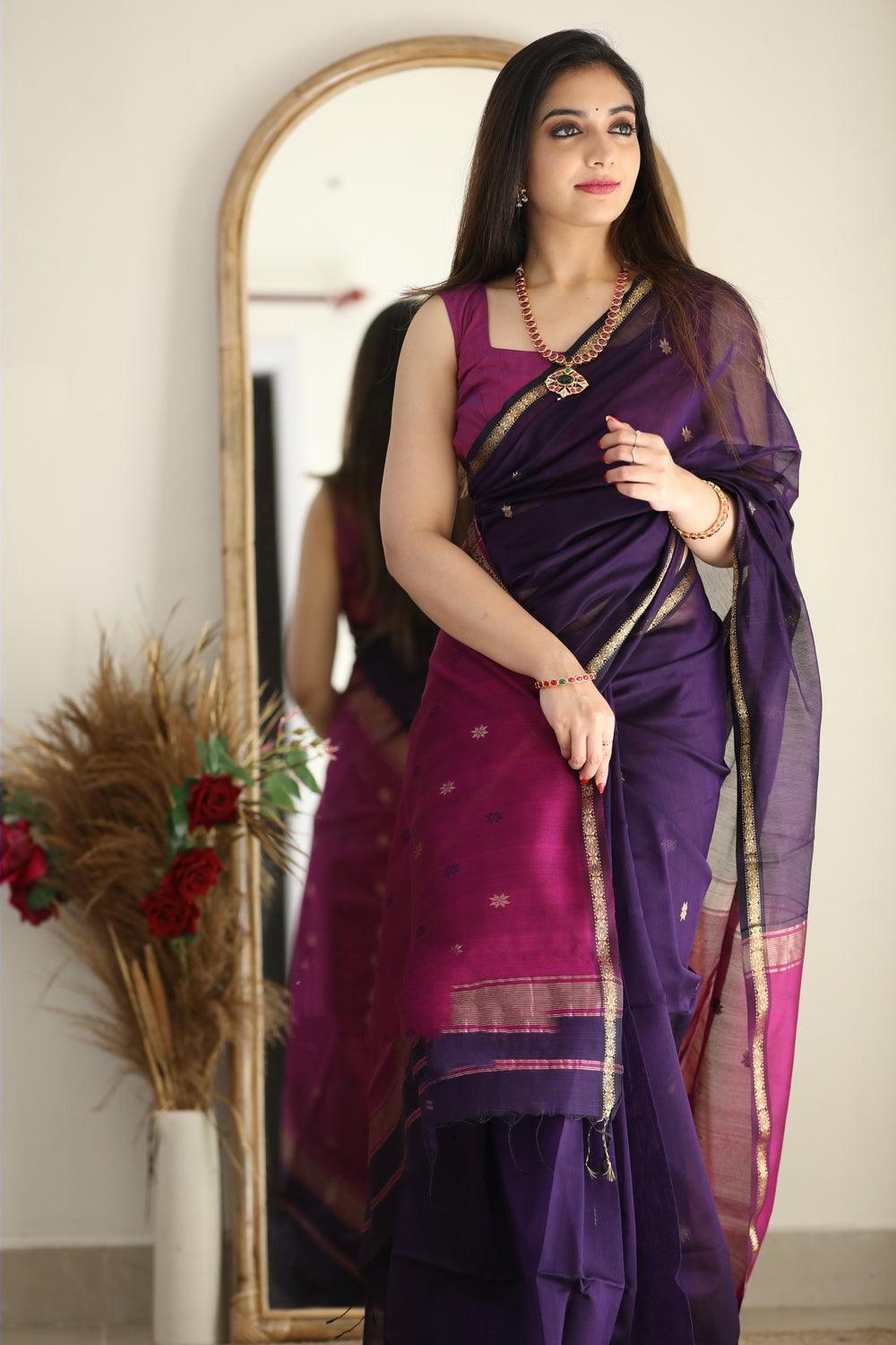 Purple Linan Jacquard Work Saree - Ibis Fab