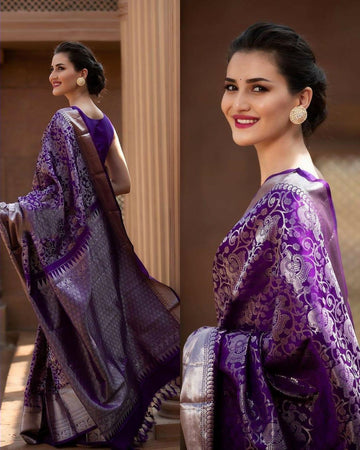 Purple Soft Banarasi Silk Saree