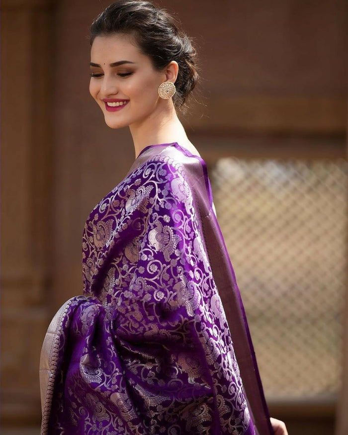 Purple Soft Banarasi Silk Saree