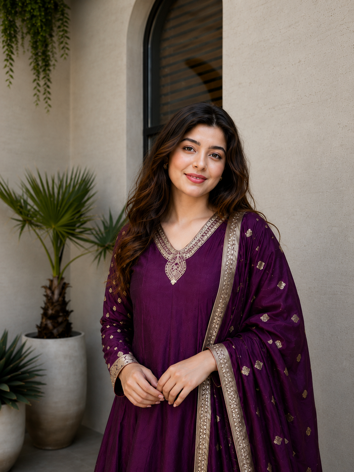 Premium Banarasi Anarkali Suit Set – Handwork & Zari Flare