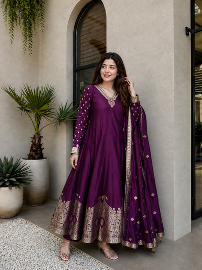 Premium Banarasi Anarkali Suit Set – Handwork & Zari Flare