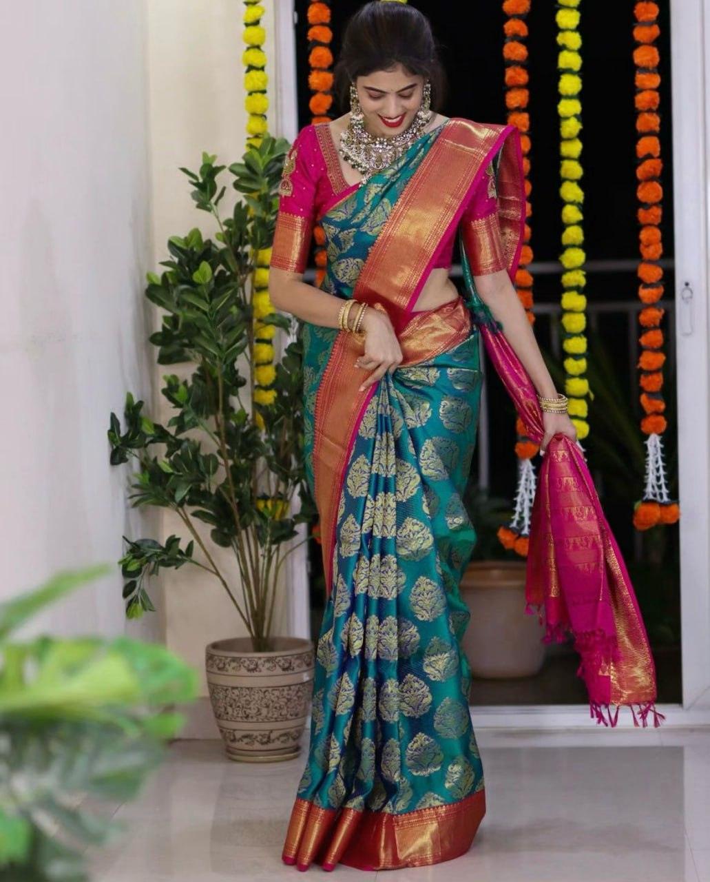 Rama Soft Silk Saree With Radiant Blouse Piece - Ibis Fab