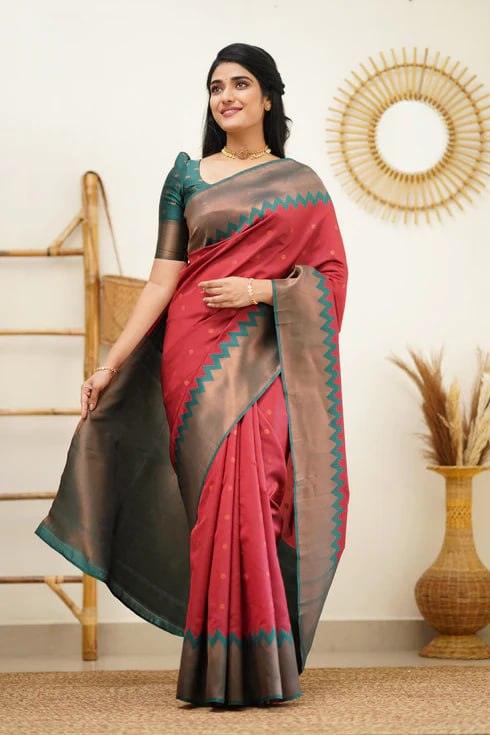 Red Jacquard Work Soft Lichi Silk Saree - Ibis Fab