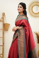 Red Jacquard Work Soft Lichi Silk Saree - Ibis Fab