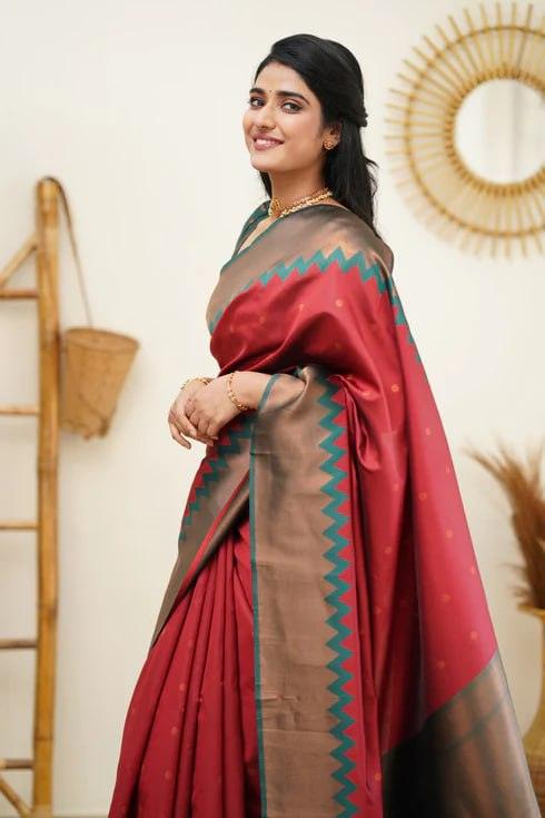 Red Jacquard Work Soft Lichi Silk Saree