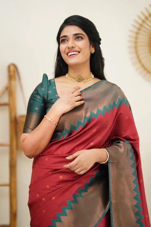 Red Jacquard Work Soft Lichi Silk Saree