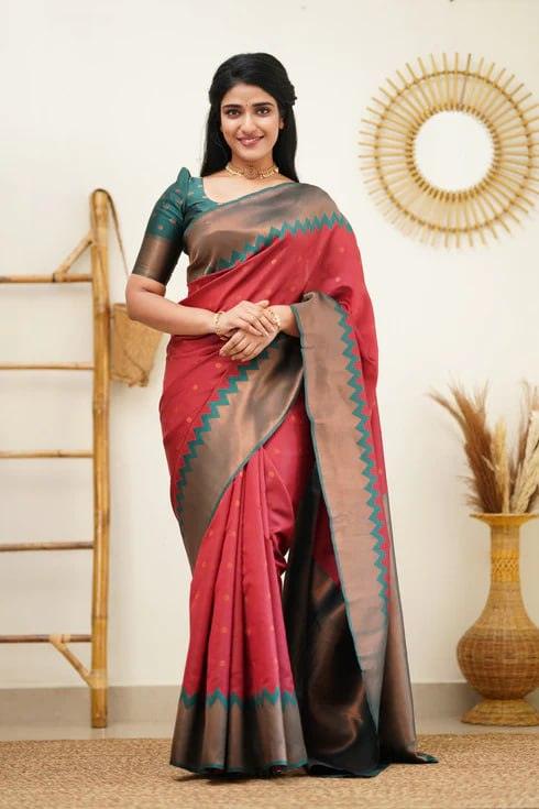 Red Jacquard Work Soft Lichi Silk Saree - Ibis Fab