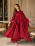 Elegant Wine Red Anarkali Suit Set with Dupatta