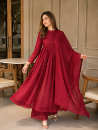 Elegant Wine Red Anarkali Suit Set with Dupatta