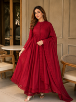 Elegant Wine Red Anarkali Suit Set with Dupatta