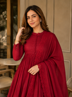 Elegant Wine Red Anarkali Suit Set with Dupatta